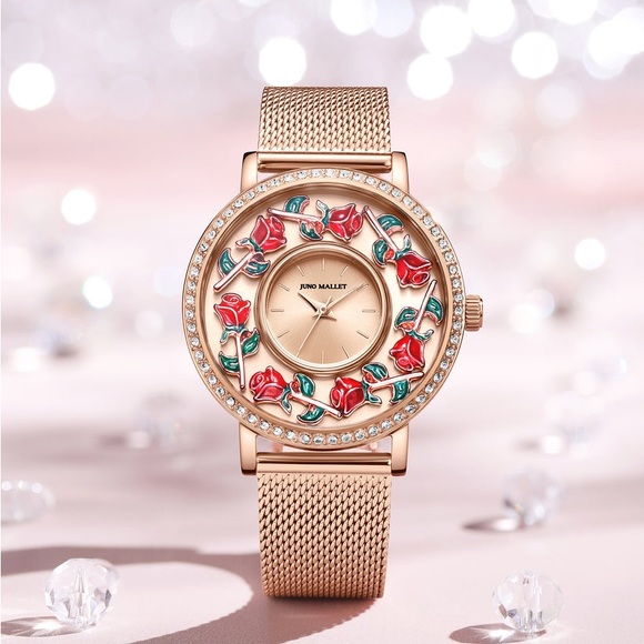 JUNO MALLET Crystal Lively Locket Watch Rose Gold Minimalist Watch - Picture 13 of 16